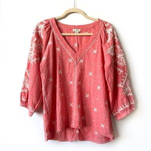 Sundance coral pink embroidered peasant top